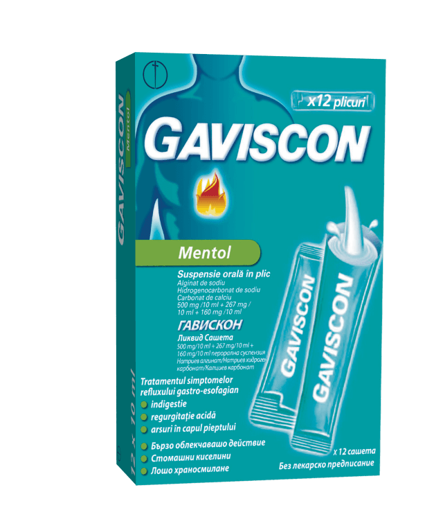 Gaviscon Mentol suspensie orala in plic, 10 ml x 12 plicuri