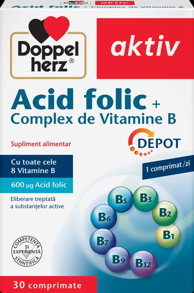 Acid folic + complex de vitamina B, 30 comprimate, Doppelherz